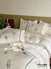 Butterfly Embroidered Ruffle Bedding Set