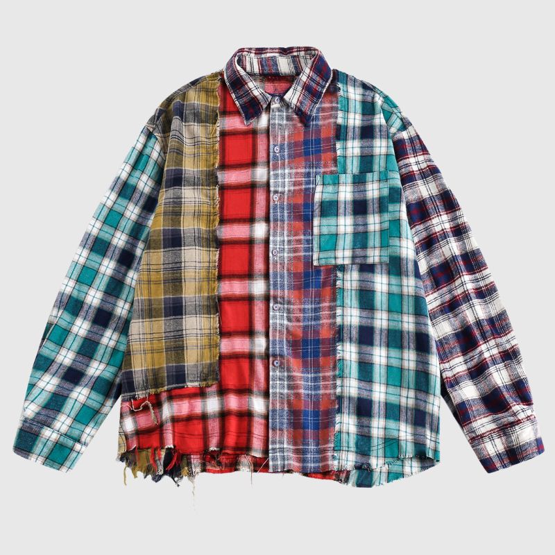 Mixed Plaid Fringed Shirt