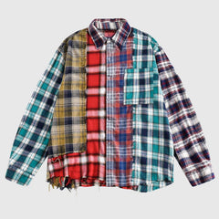 Mixed Plaid Fringed Shirt