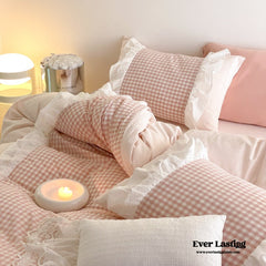 Candy Lace Gingham Ruffle Bedding Set - Pink