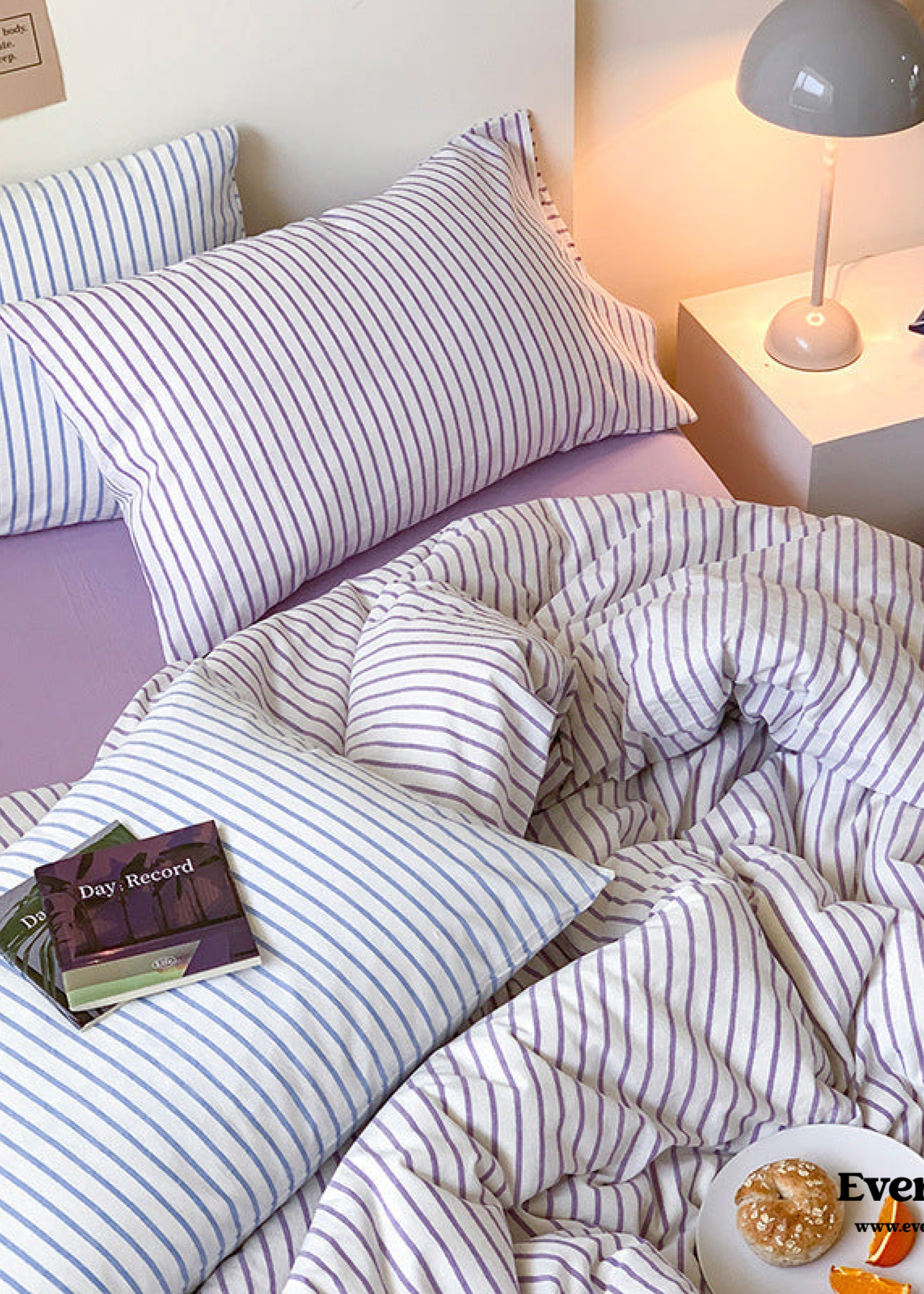 Candy Stripe Washed Cotton Bedding Set - Pink