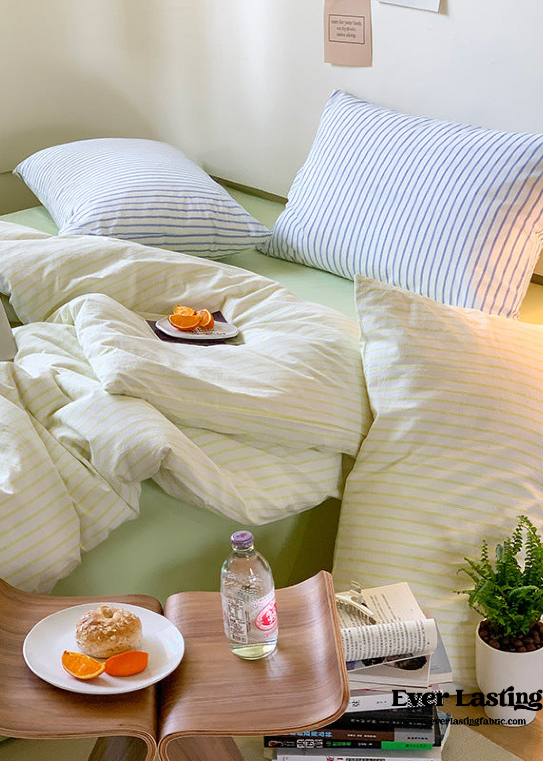 Candy Stripe Washed Cotton Bedding Set - Pink