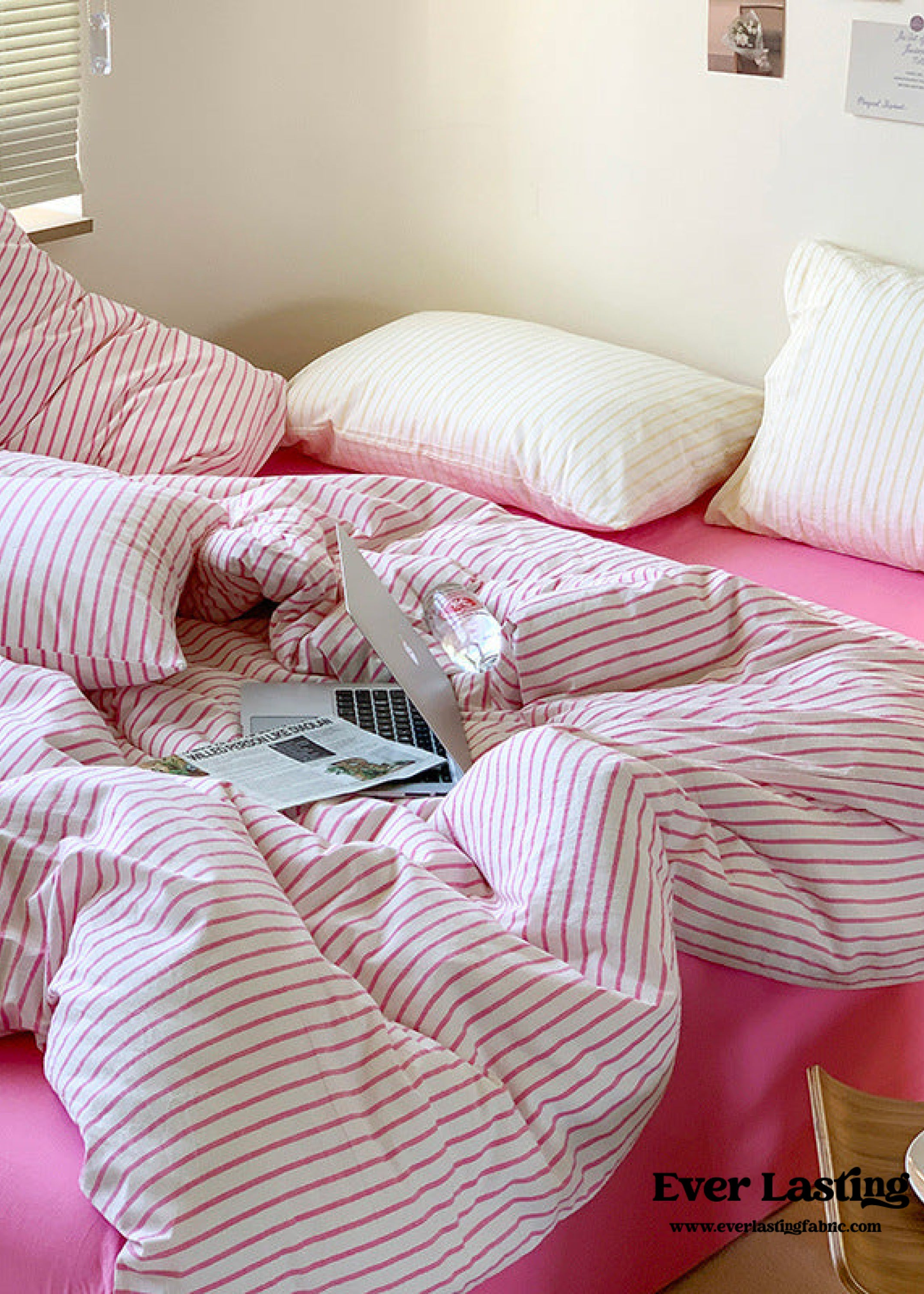 Candy Stripe Washed Cotton Bedding Set - Pink