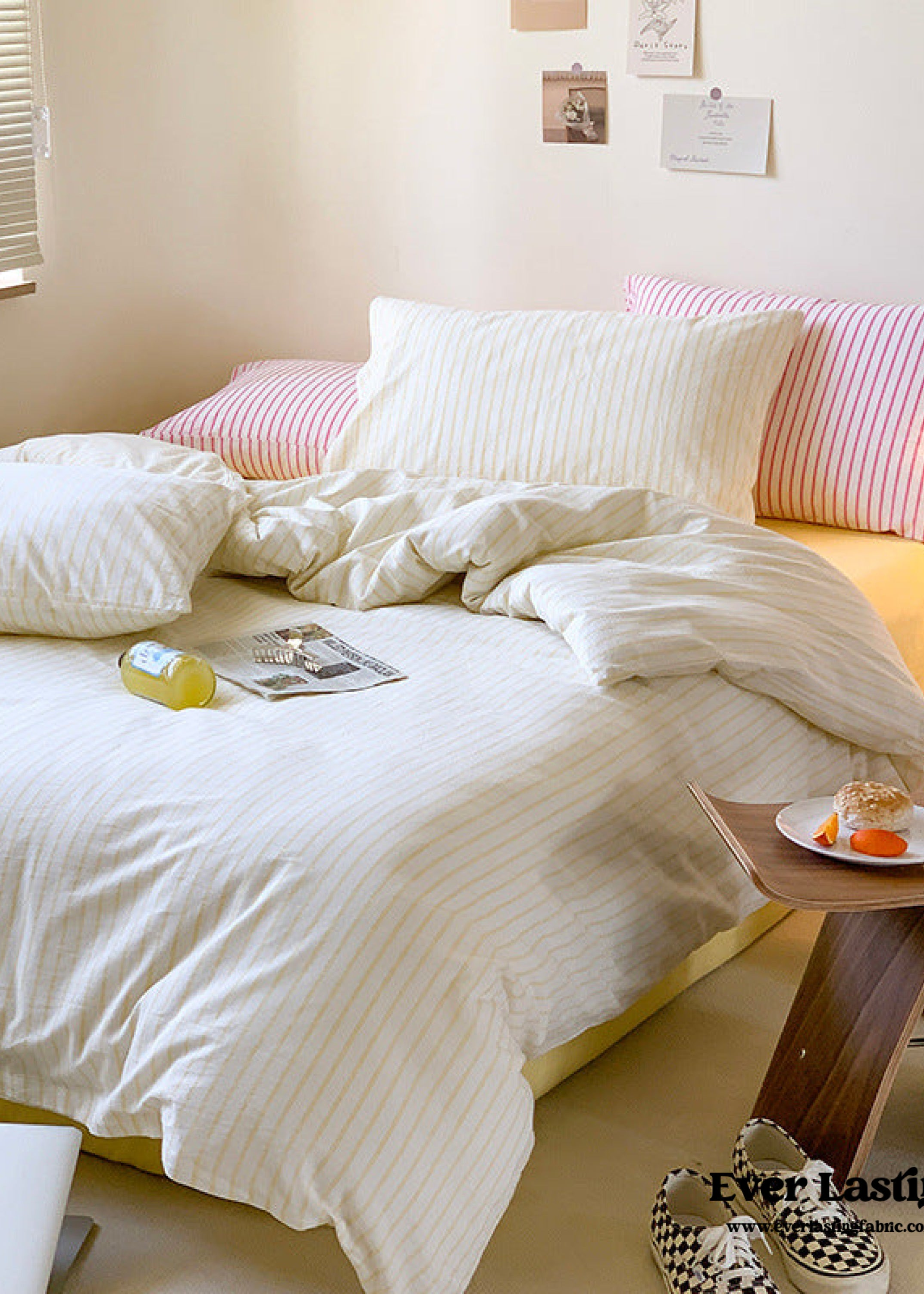 Candy Stripe Washed Cotton Bedding Set - Pink