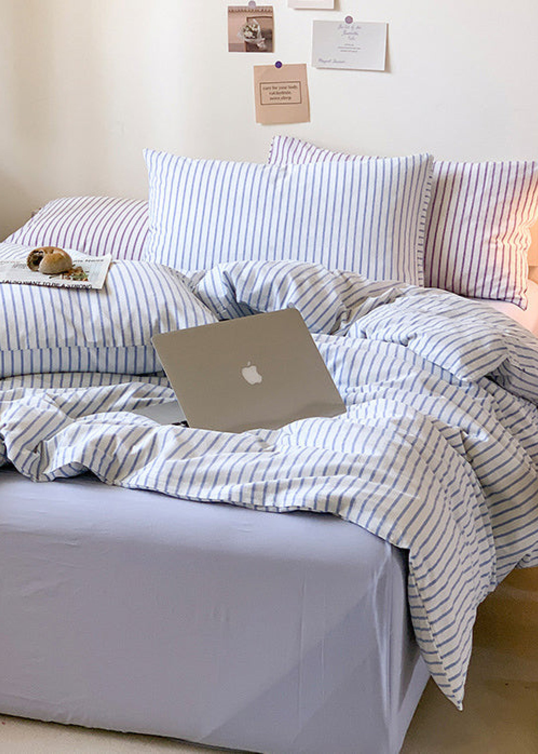 Candy Stripe Washed Cotton Bedding Set - Pink