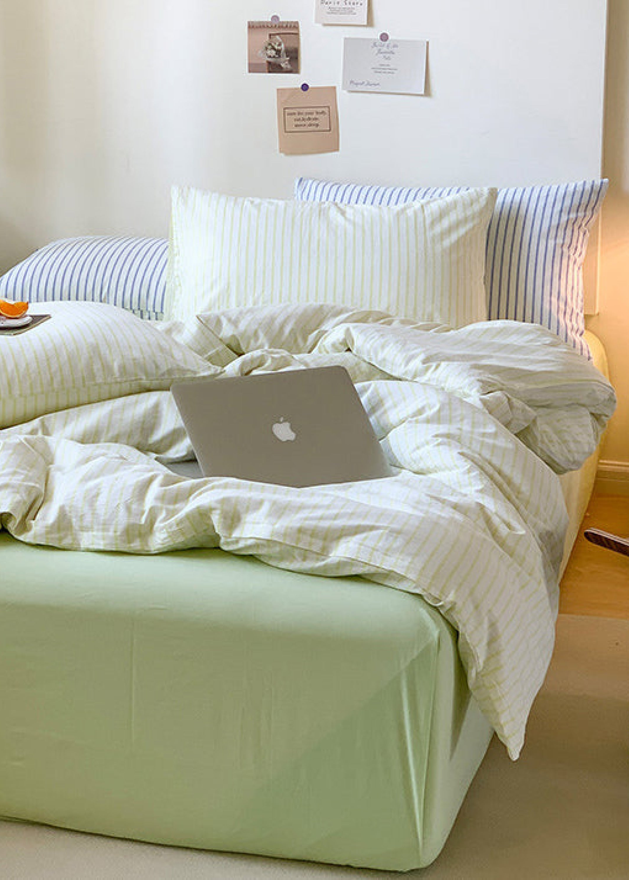 Candy Stripe Washed Cotton Bedding Set - Pink