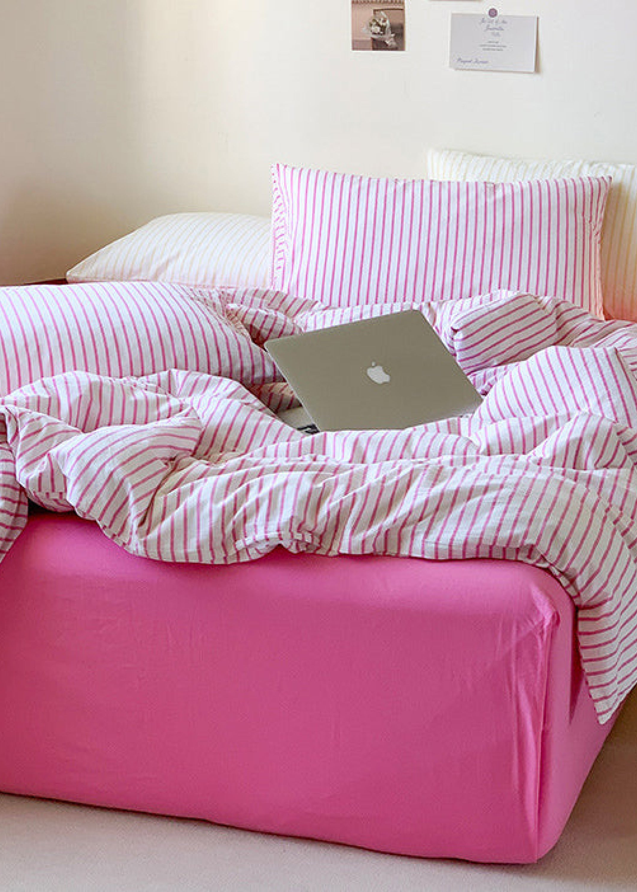 Candy Stripe Washed Cotton Bedding Set - Pink