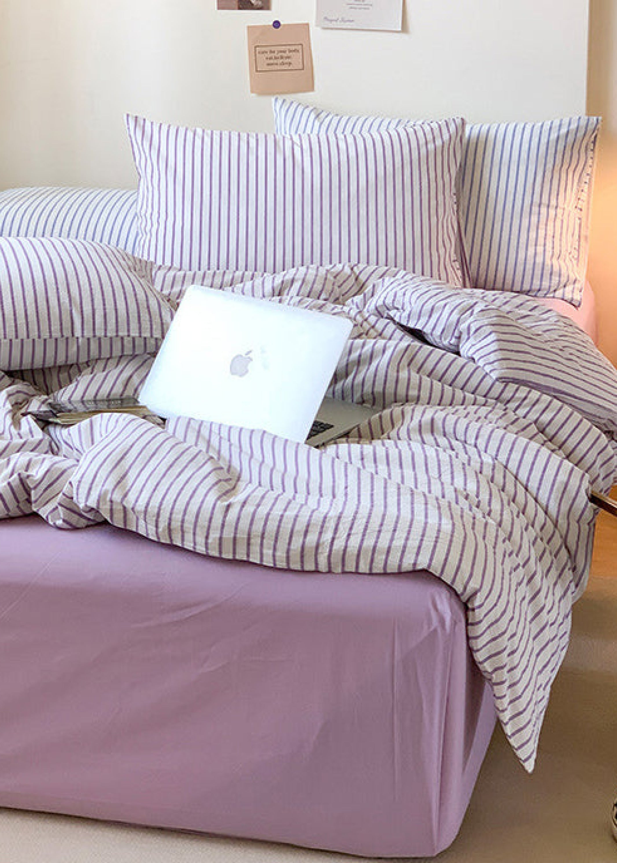 Candy Stripe Washed Cotton Bedding Set - Pink