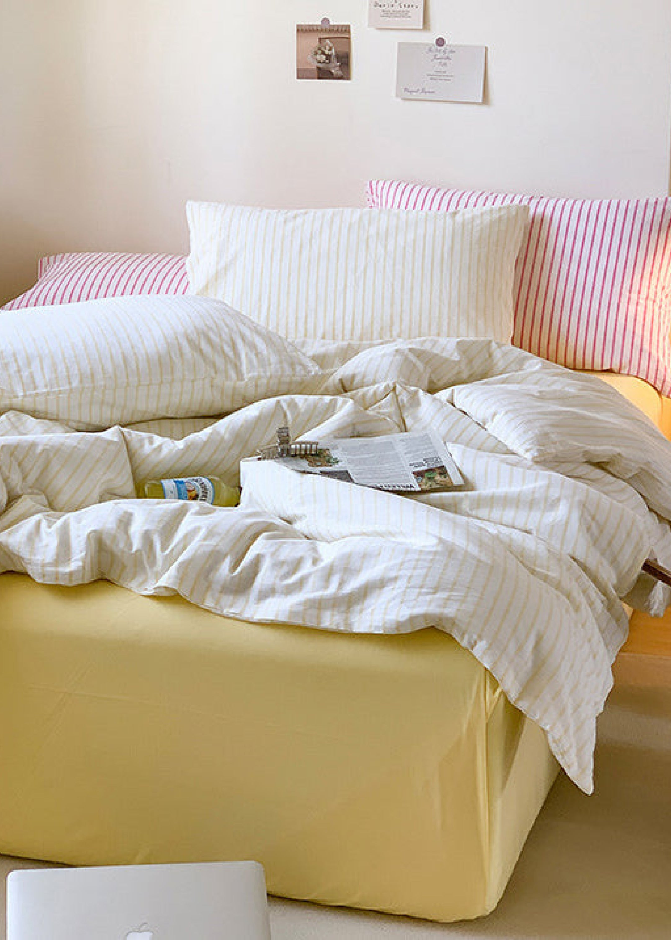 Candy Stripe Washed Cotton Bedding Set - Pink