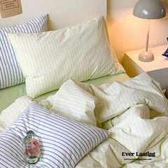 Candy Stripe Washed Cotton Bedding Set - Green