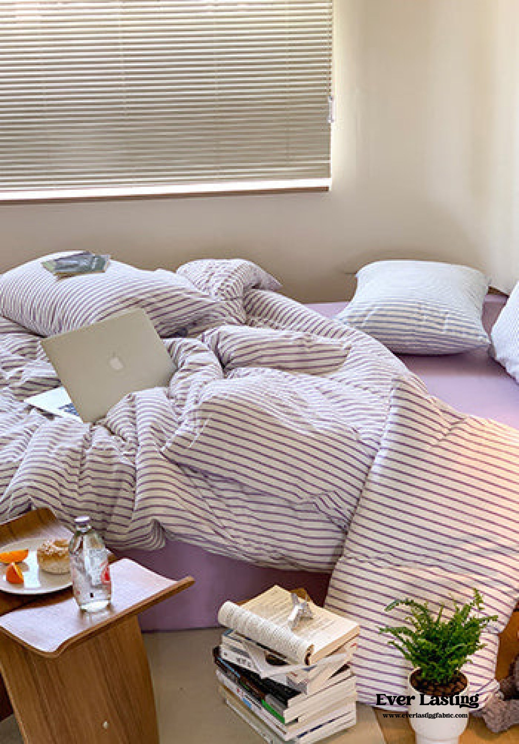 Candy Stripe Washed Cotton Bedding Set - Pink