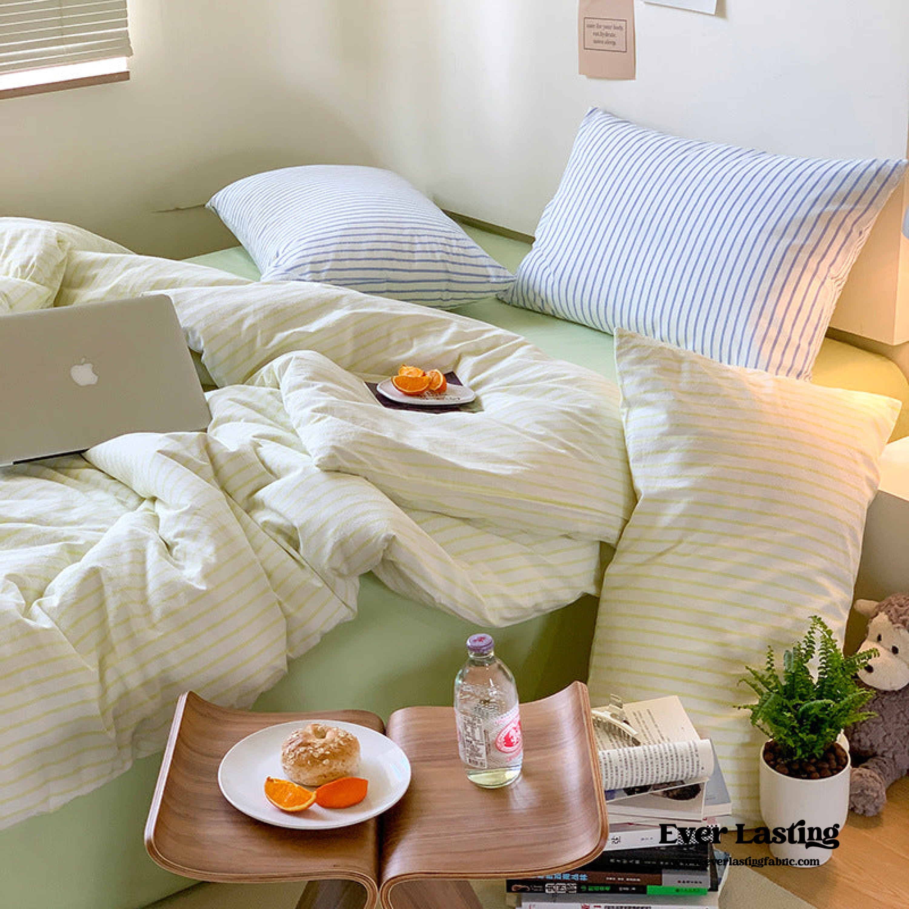 Candy Stripe Washed Cotton Bedding Set - Pink