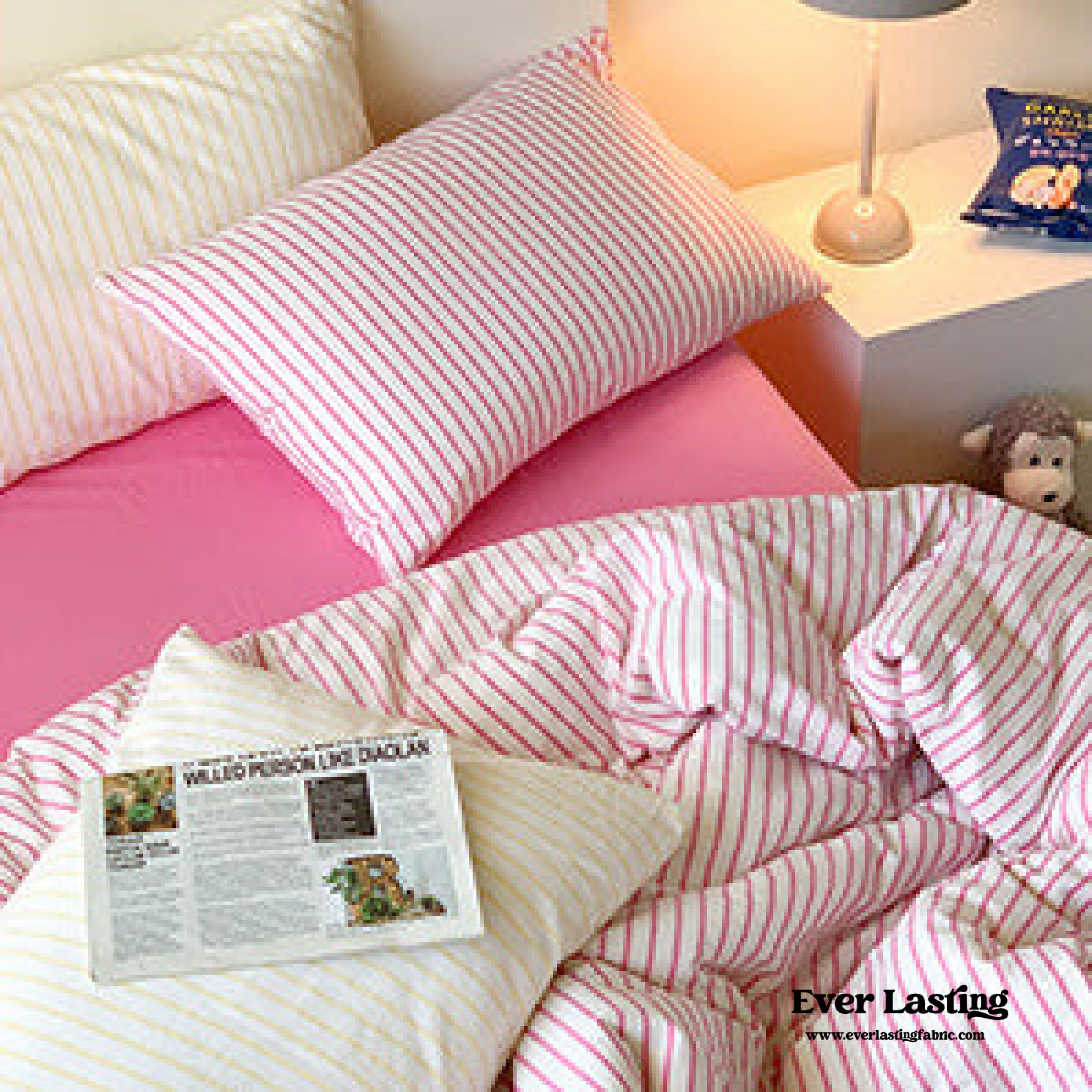 Candy Stripe Washed Cotton Bedding Set - Pink