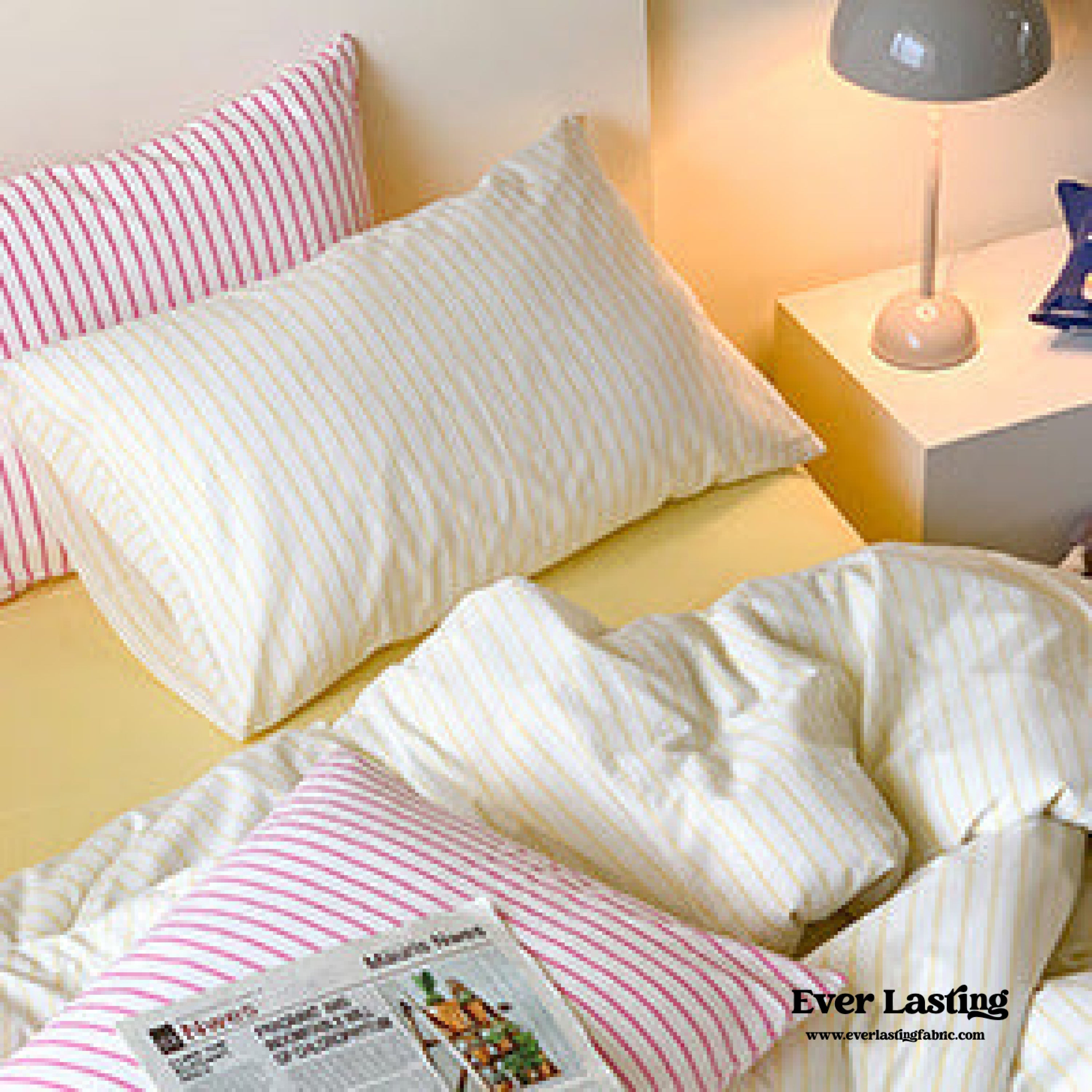 Candy Stripe Washed Cotton Bedding Set - Pink