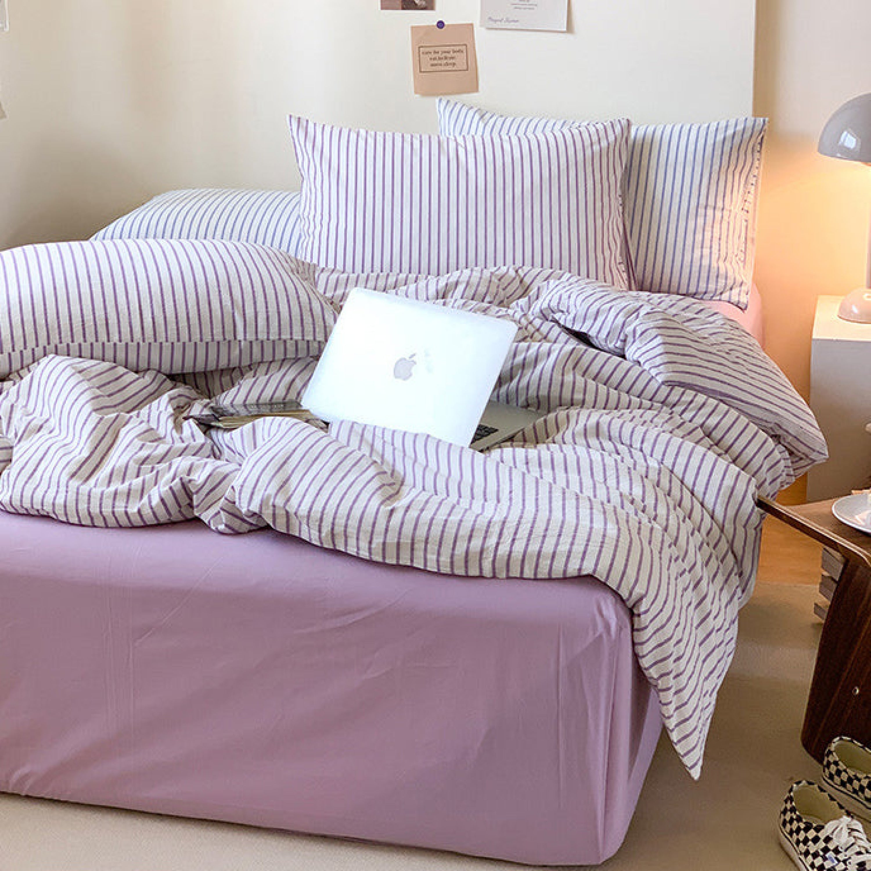 Candy Stripe Washed Cotton Bedding Set - Pink