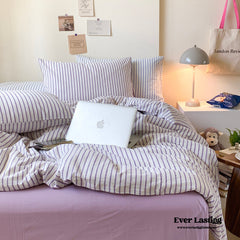 Candy Stripe Washed Cotton Bedding Set - Purple