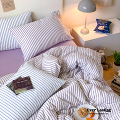 Candy Stripe Washed Cotton Bedding Set - Purple