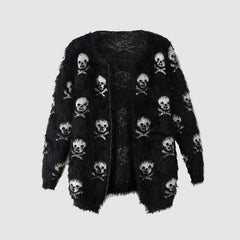 Mohair-Strickjacke mit Totenkopf-Motiv