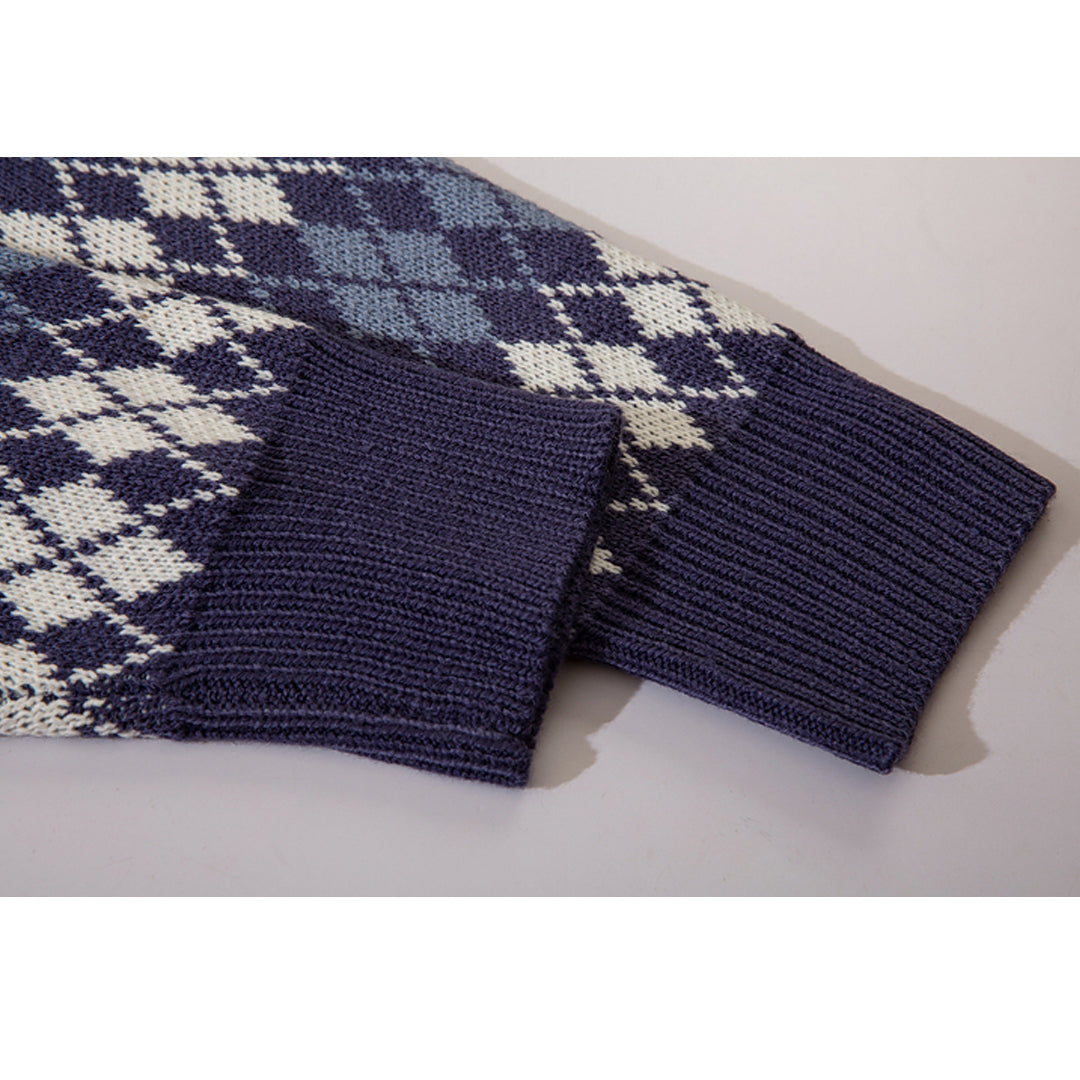 Vintage Argyle V-neck Cardigan