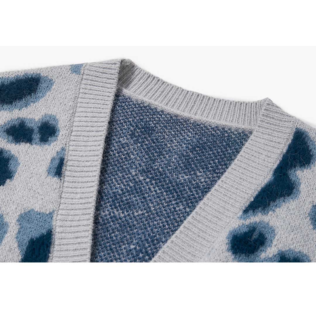 Blue Leopard Cardigan Sweater