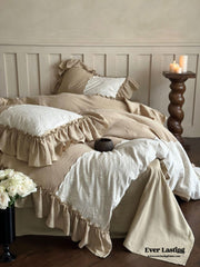 Celeste Soft Lace Embroidered Ruffle Bedding Set  - Olive Green