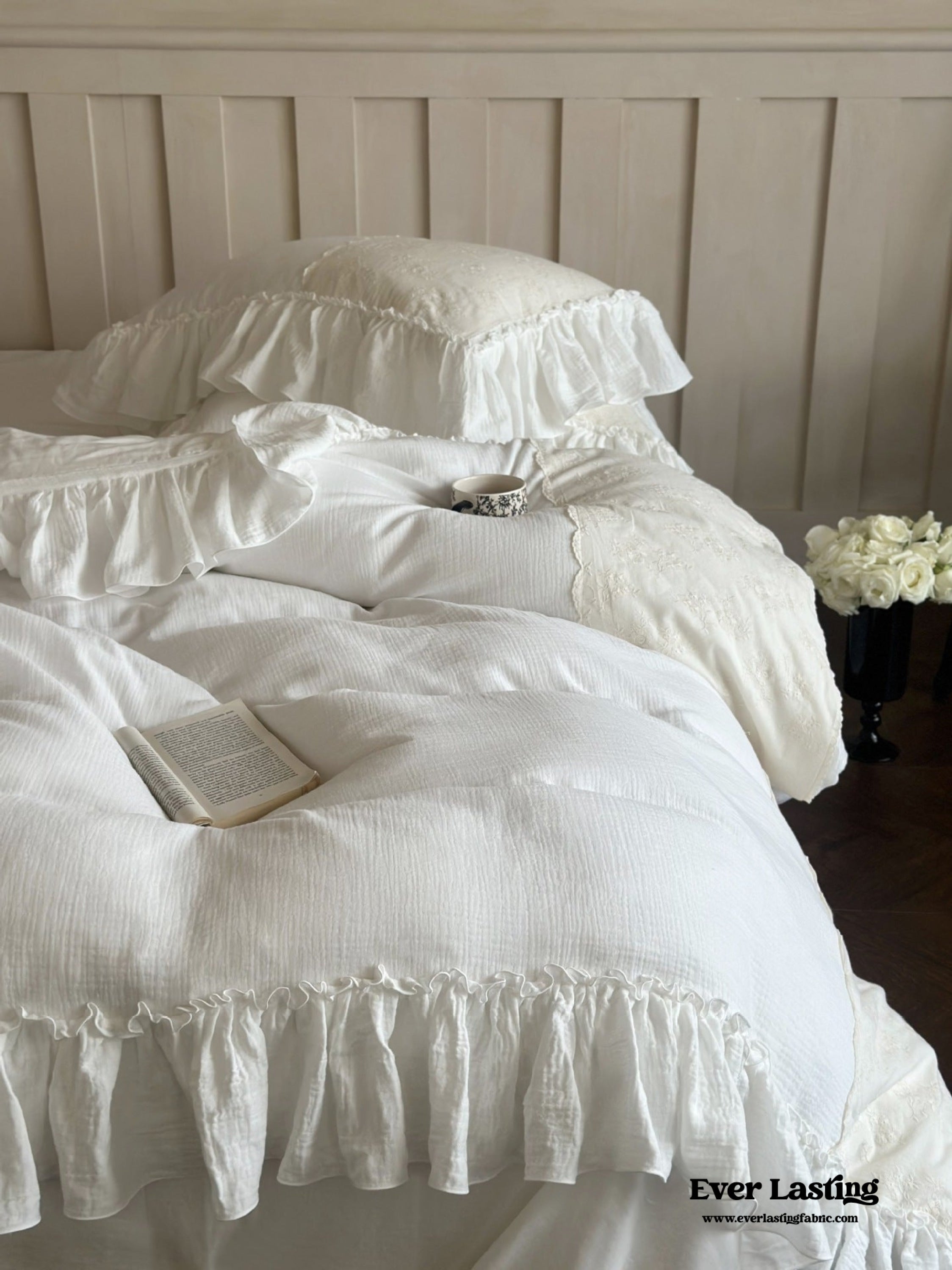 Celeste Soft Lace Embroidered Ruffle Bedding Set - Pink