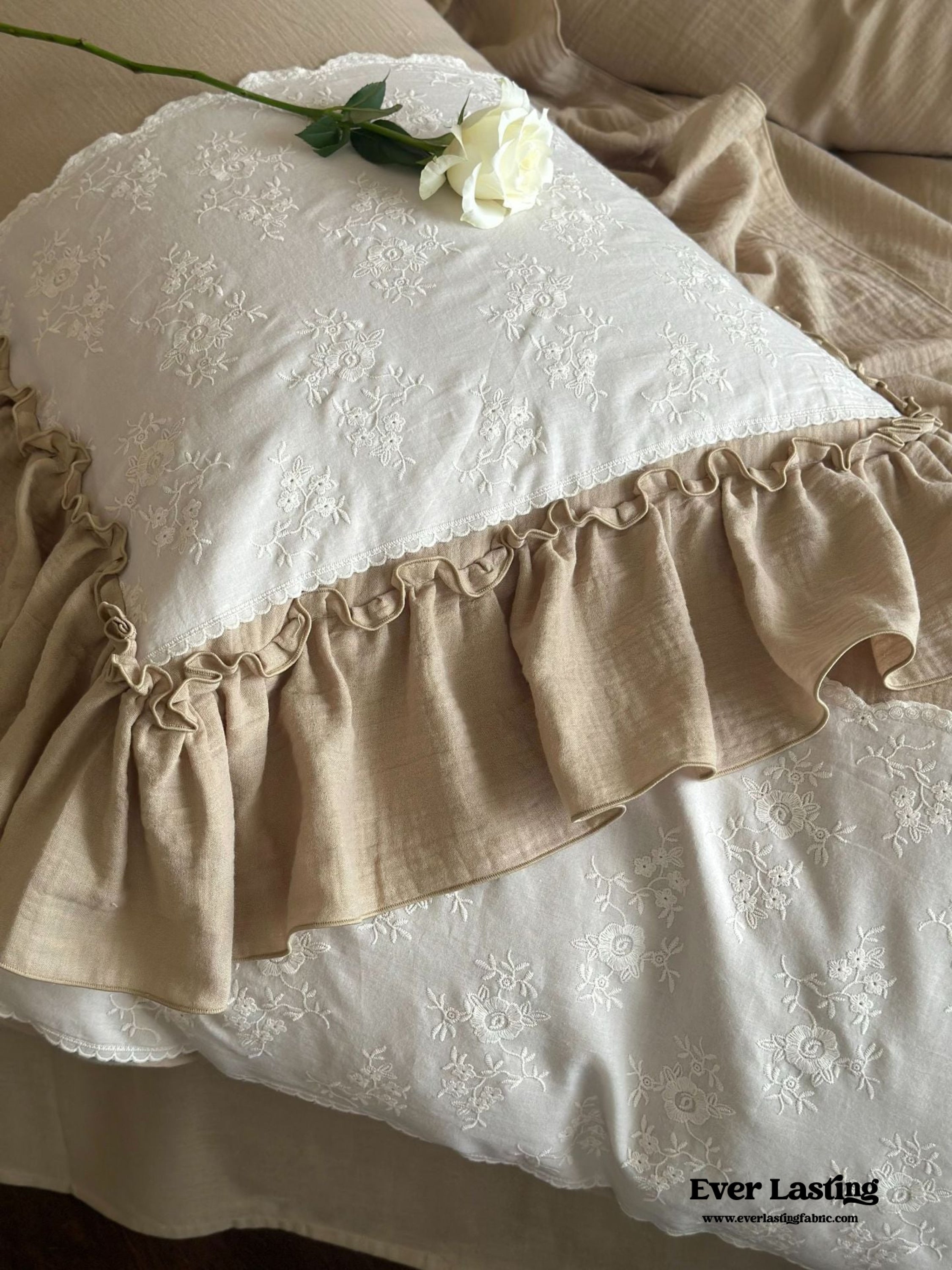 Celeste Soft Lace Embroidered Ruffle Bedding Set - Pink