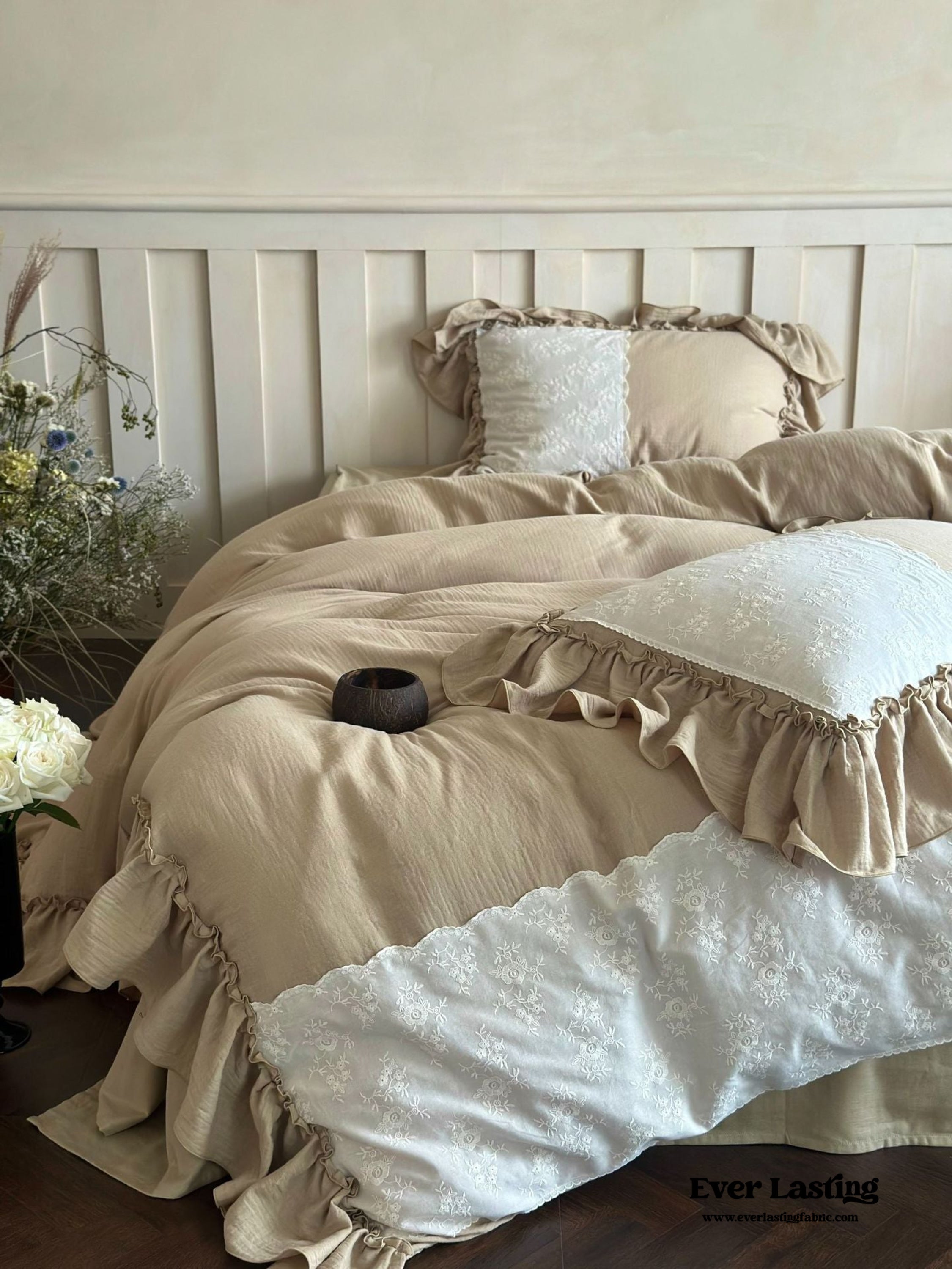 Celeste Soft Lace Embroidered Ruffle Bedding Set - Pink