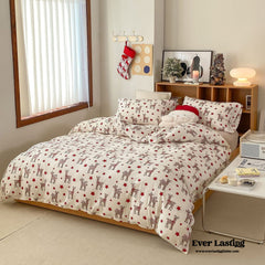 Christmas Star Reindeer Jersey Knit Bedding Set