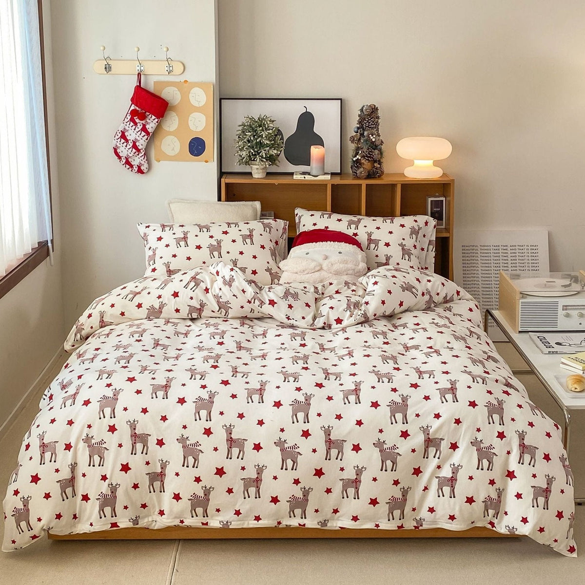 Christmas Star Reindeer Jersey Knit Bedding Set