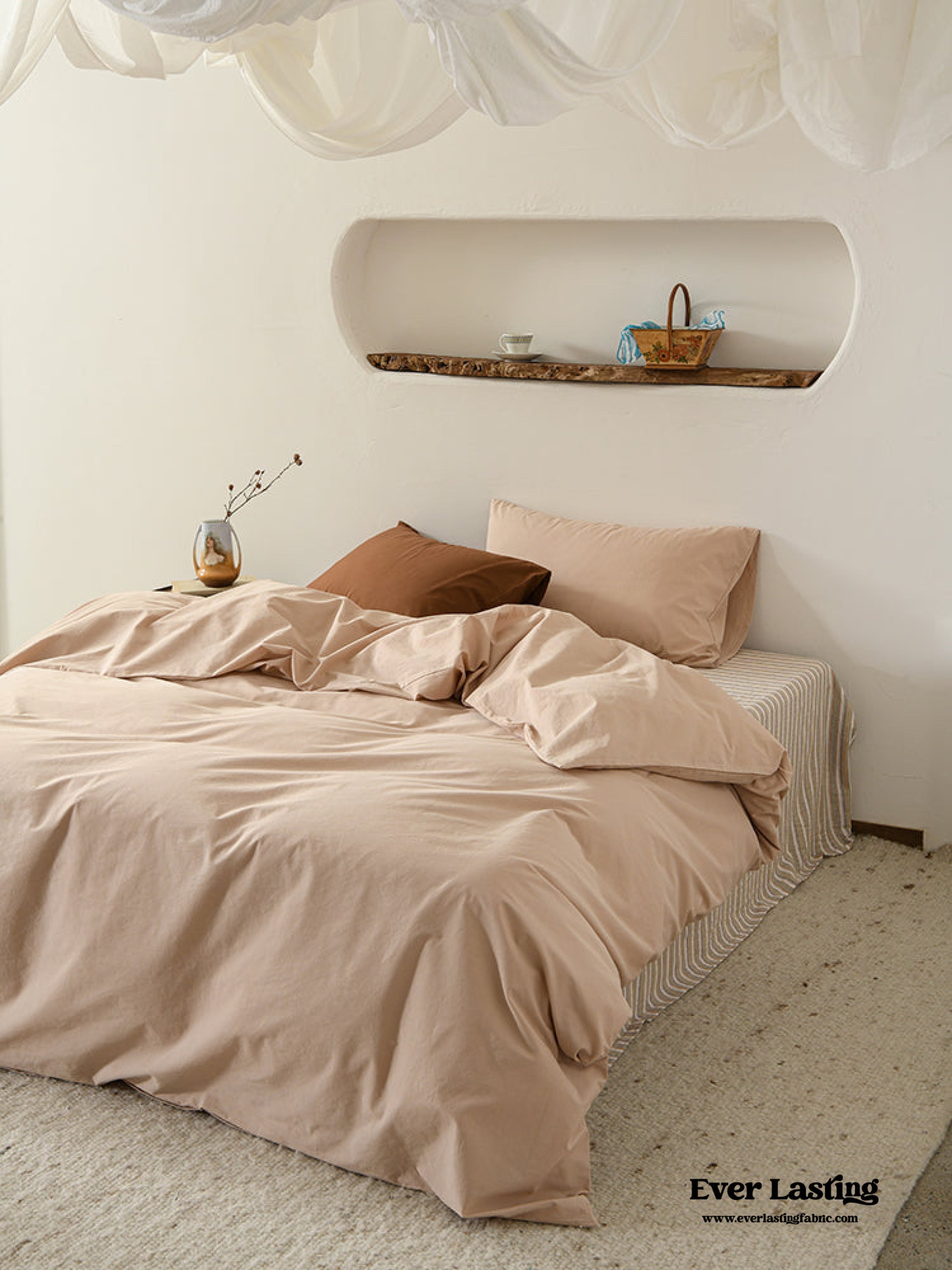 Clara Vintage Minimalist Striped Bedding Set - Pink