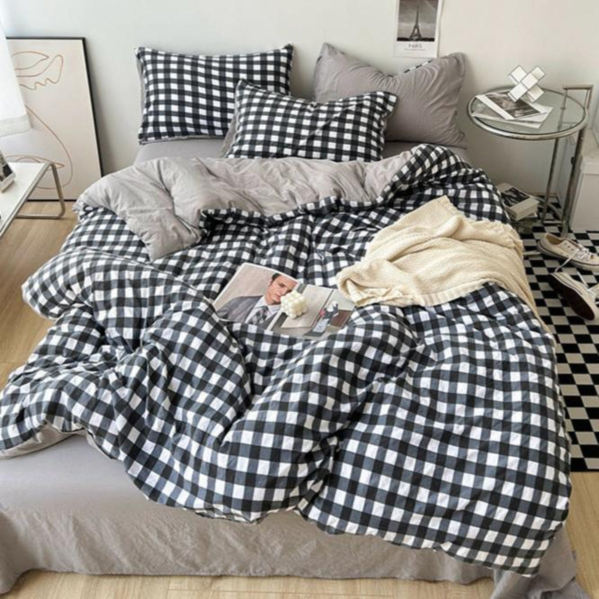 Clean Cut Bedroom Bedding Set - Gingham Black