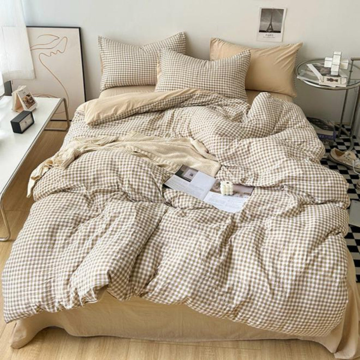 Clean Cut Bedroom Bedding Set - Gingham Brown