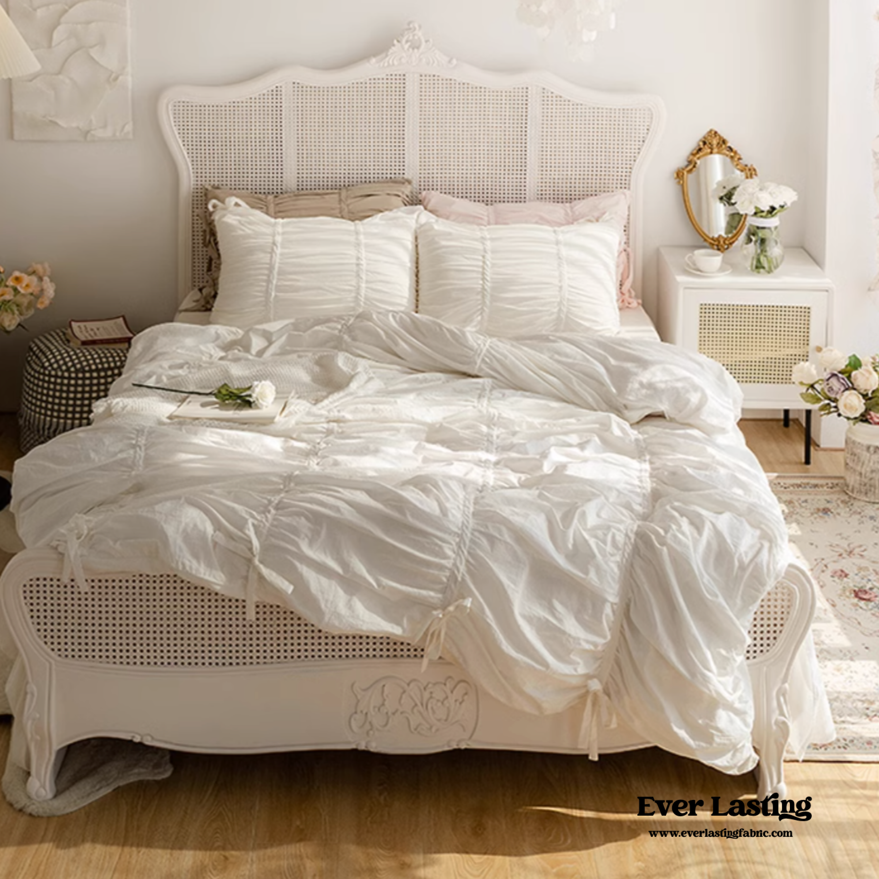 Coquette Ruffle Bedding Set with Ties - Pink