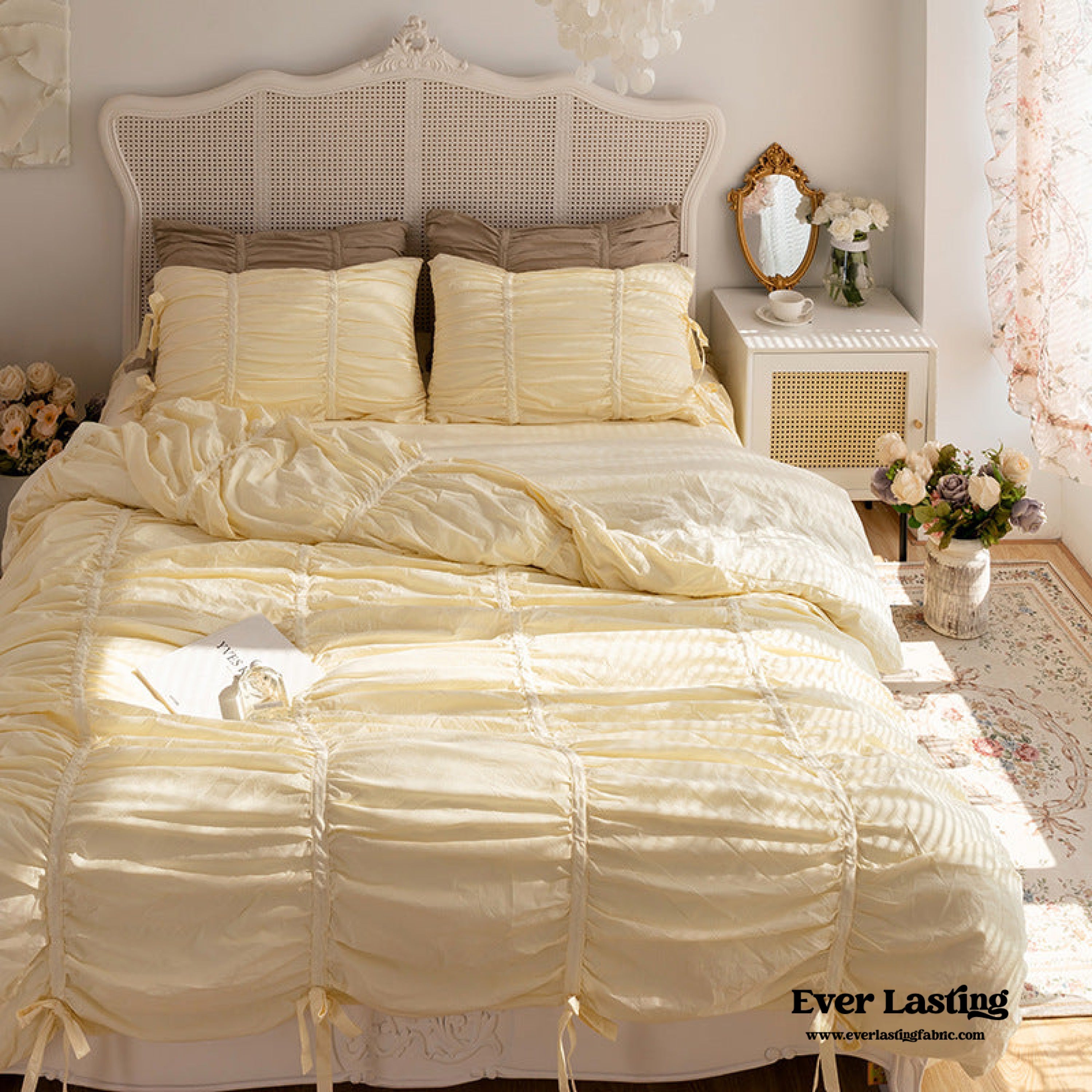 Coquette Ruffle Bedding Set with Ties - Pink