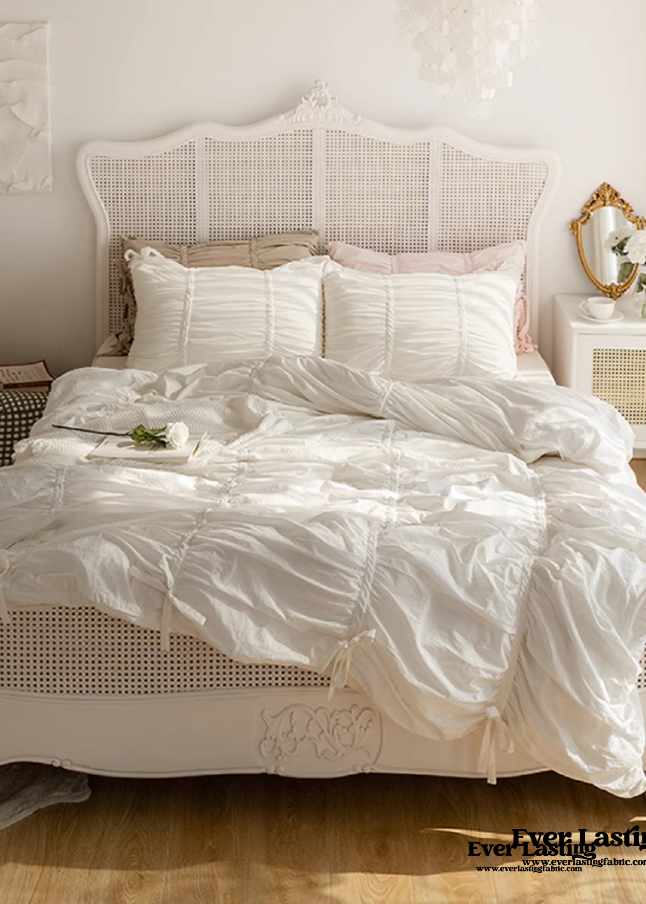 Coquette Ruffle Bedding Set with Ties - Pink
