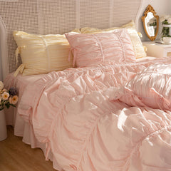 Coquette Ruffle Bedding Set with Ties - Pink