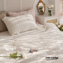 Coquette Ruffle Bedding Set with Ties - White