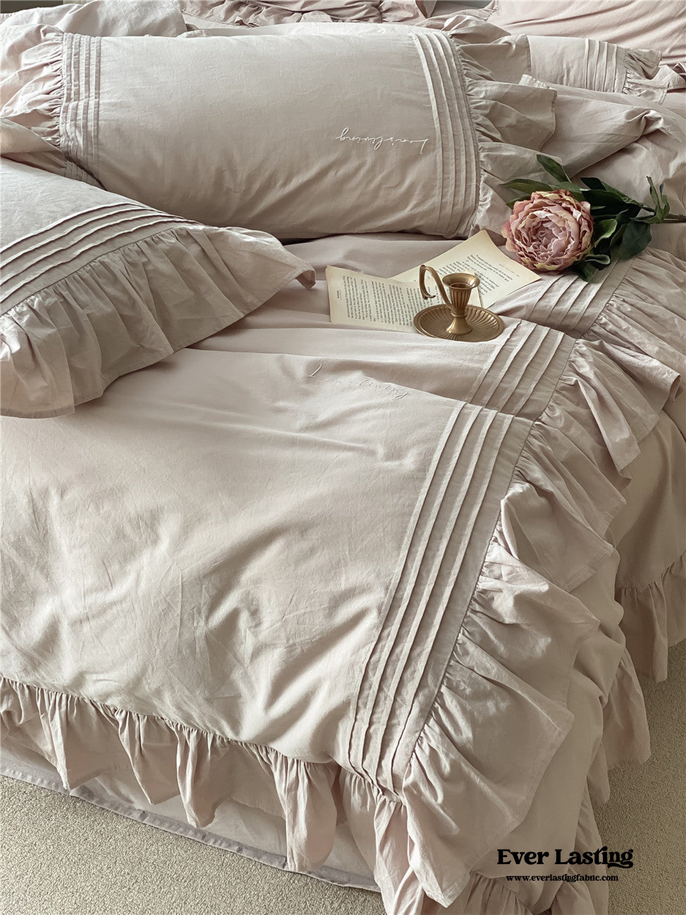 Coquette Ruffle Washed Cotton Bedding Set - Khaki