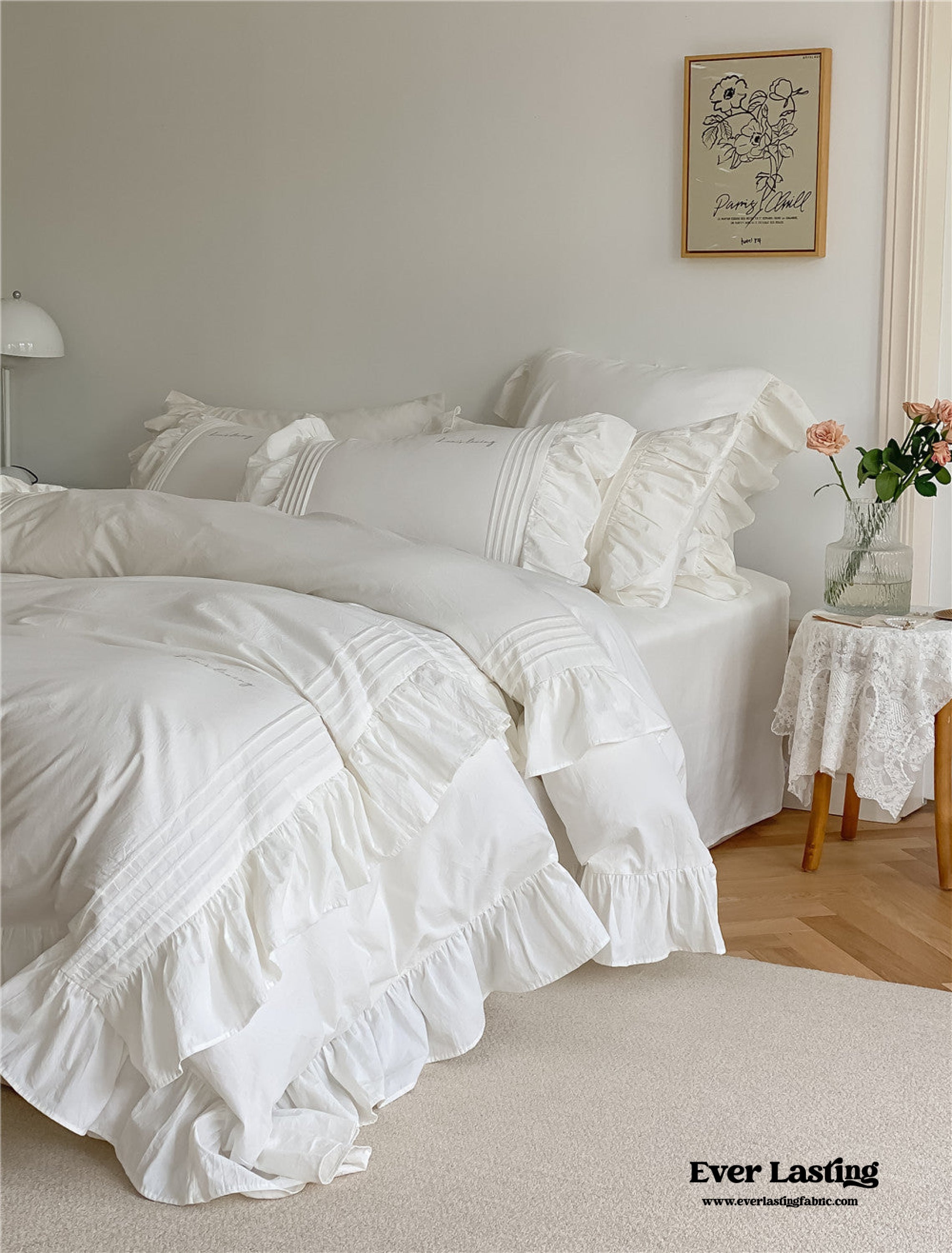 Coquette Ruffle Washed Cotton Bedding Set - White (Final Sale)