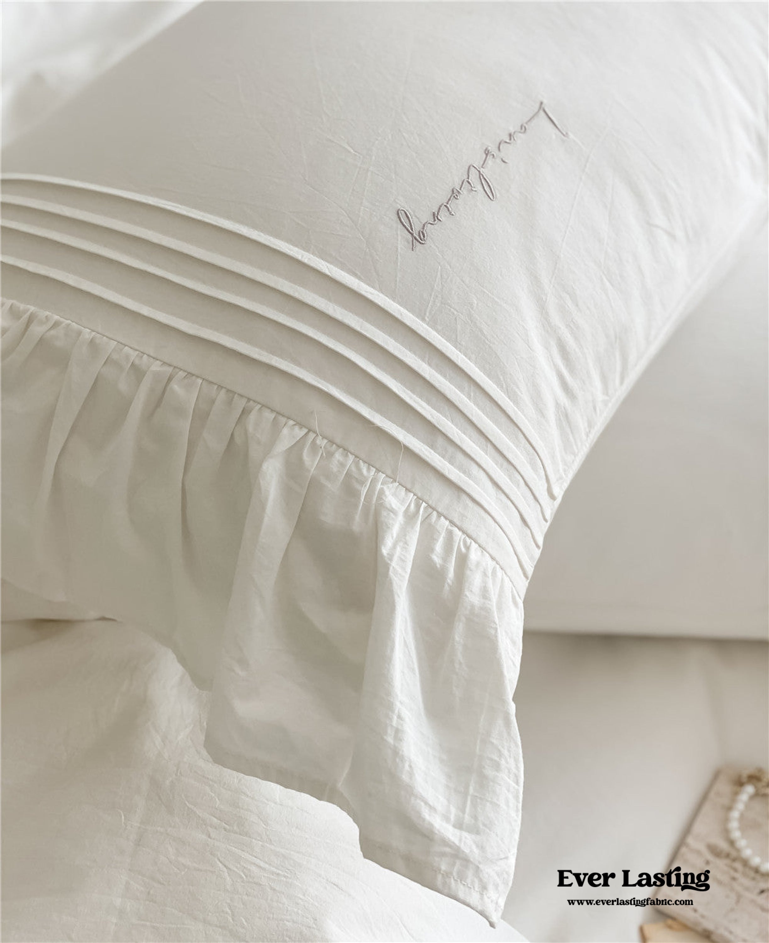 Coquette Ruffle Washed Cotton Bedding Set - White (Final Sale)