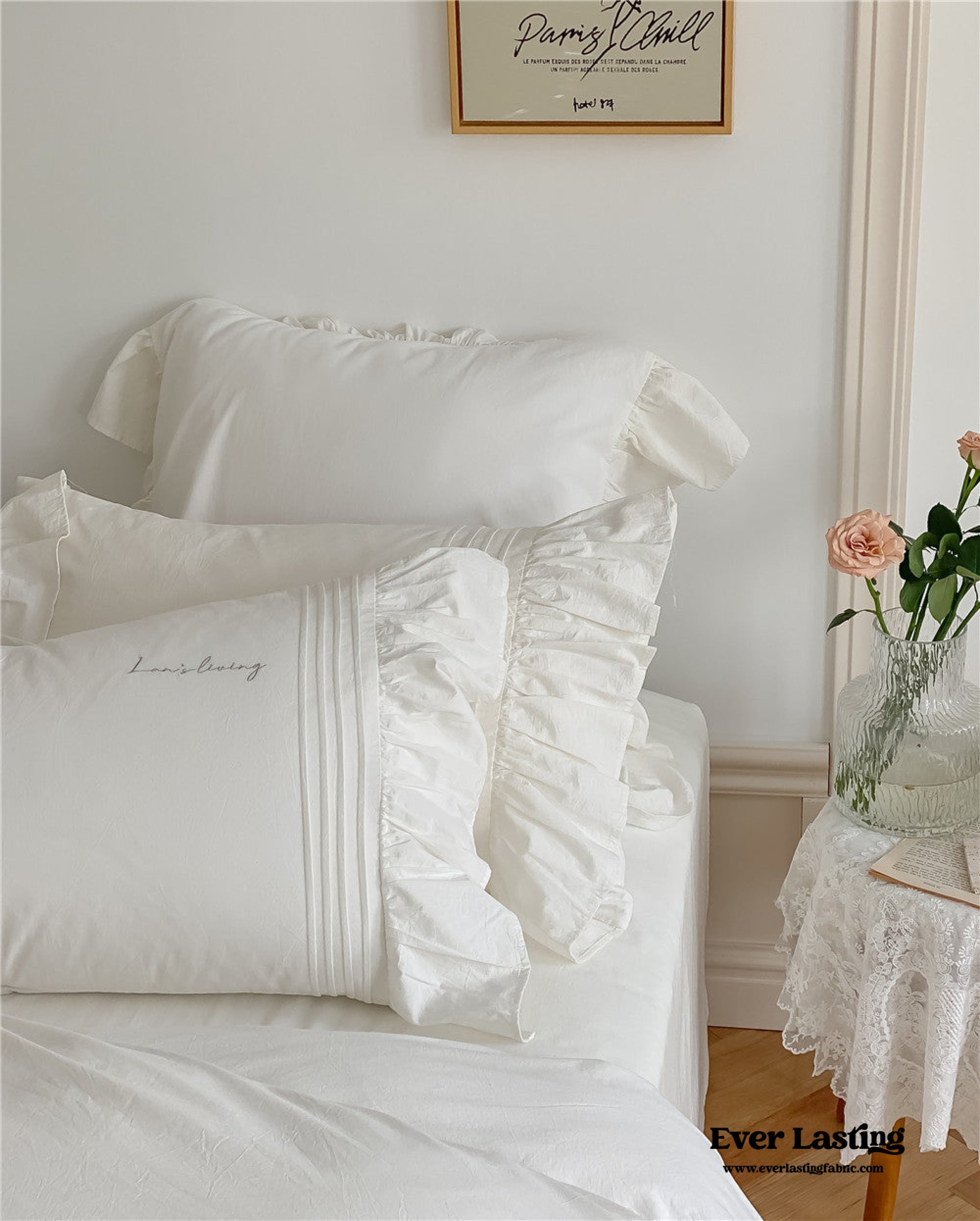 Coquette Ruffle Washed Cotton Bedding Set - White (Final Sale)