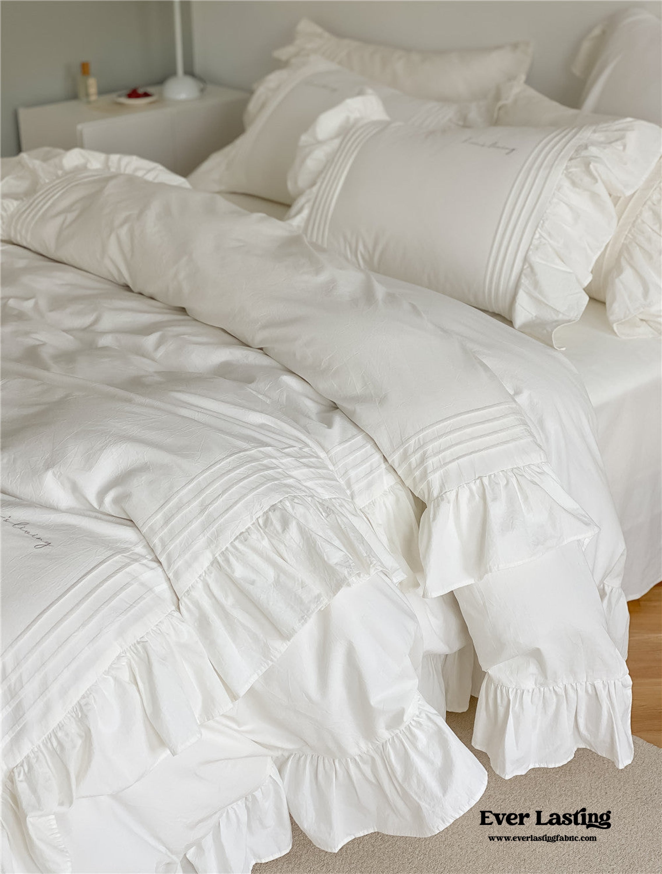 Coquette Ruffle Washed Cotton Bedding Set - White (Final Sale)