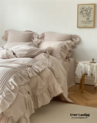 Coquette Ruffle Washed Cotton Bedding Set - Khaki