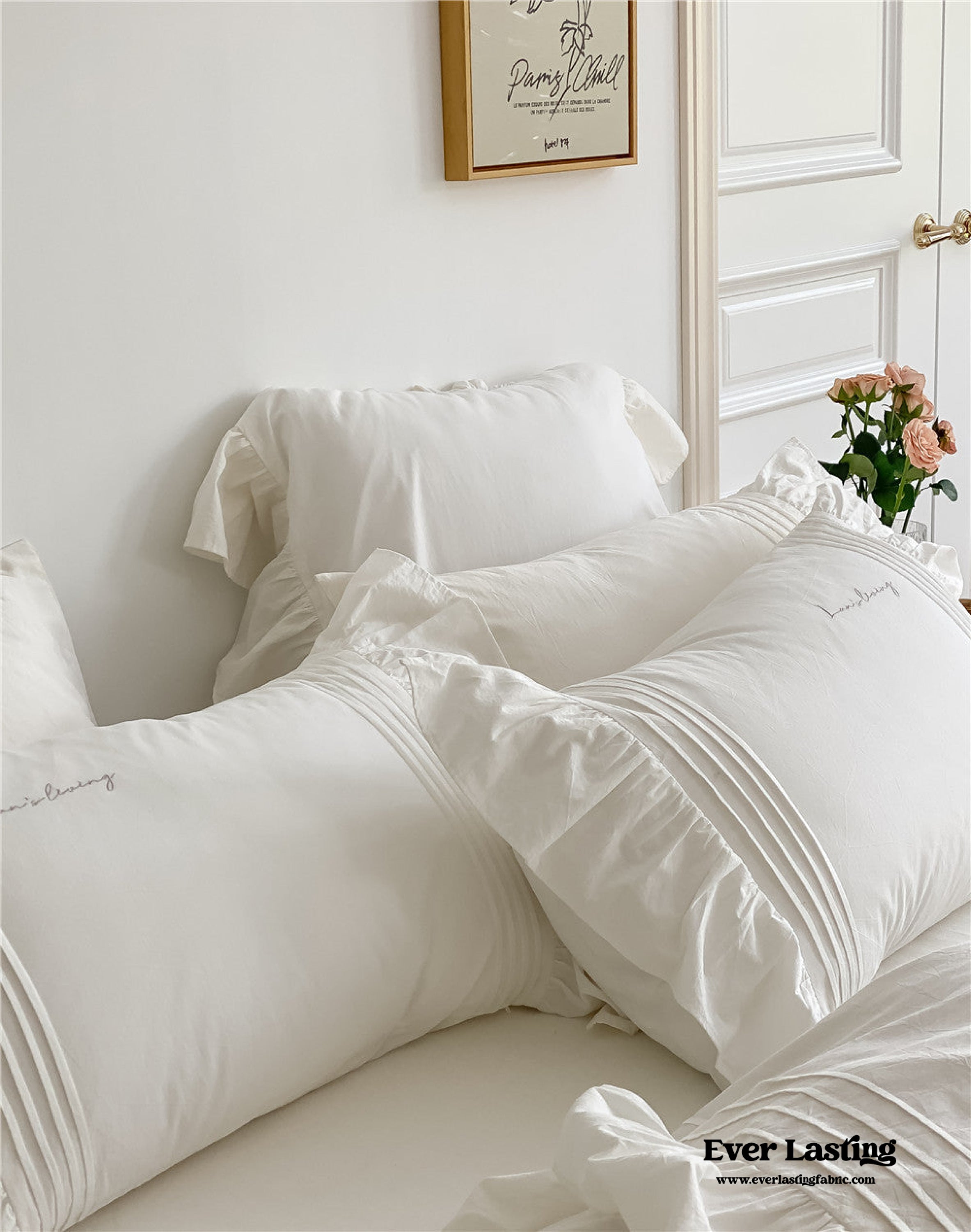 Coquette Ruffle Washed Cotton Bedding Set - White (Final Sale)