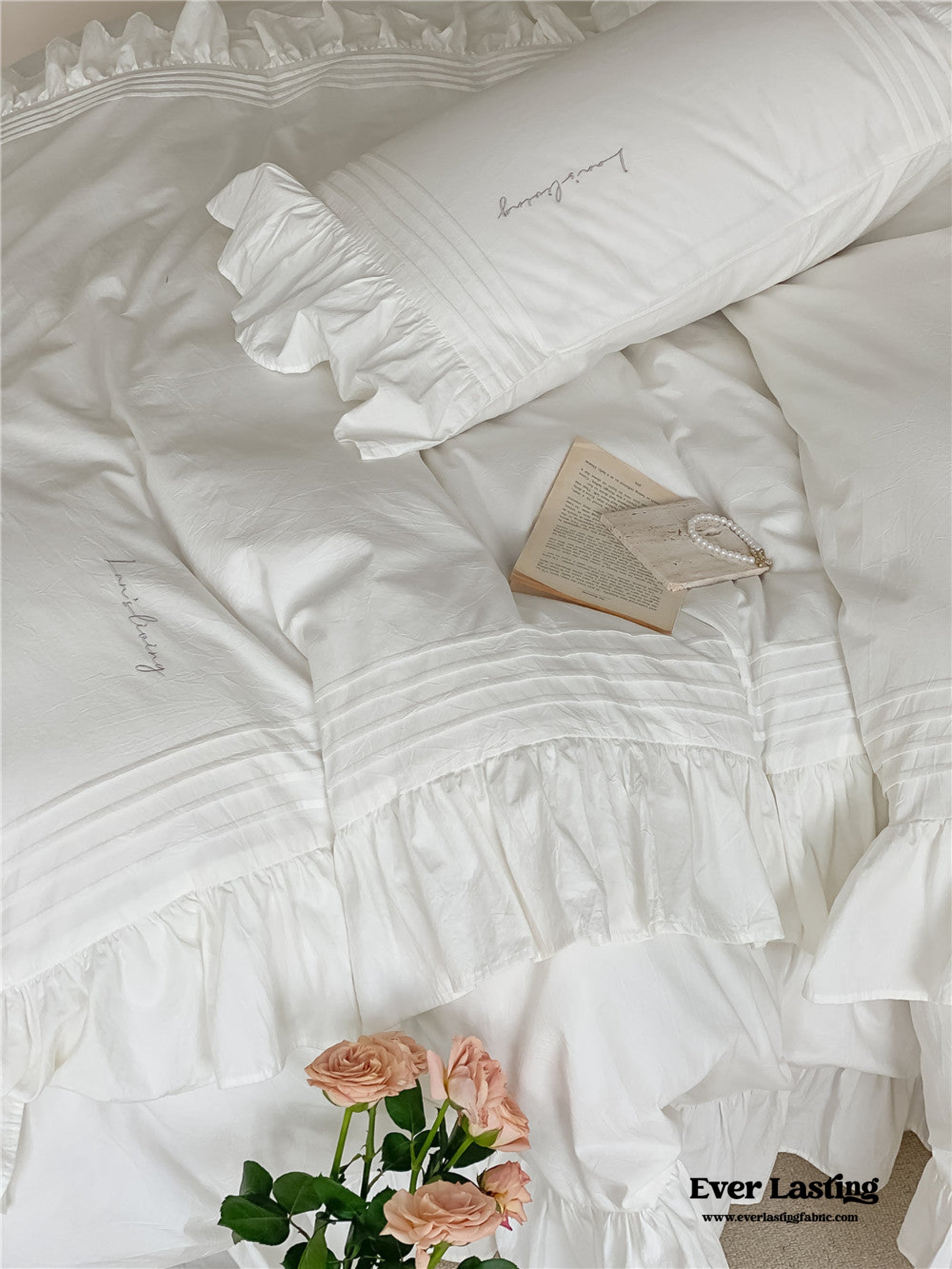 Coquette Ruffle Washed Cotton Bedding Set - White (Final Sale)