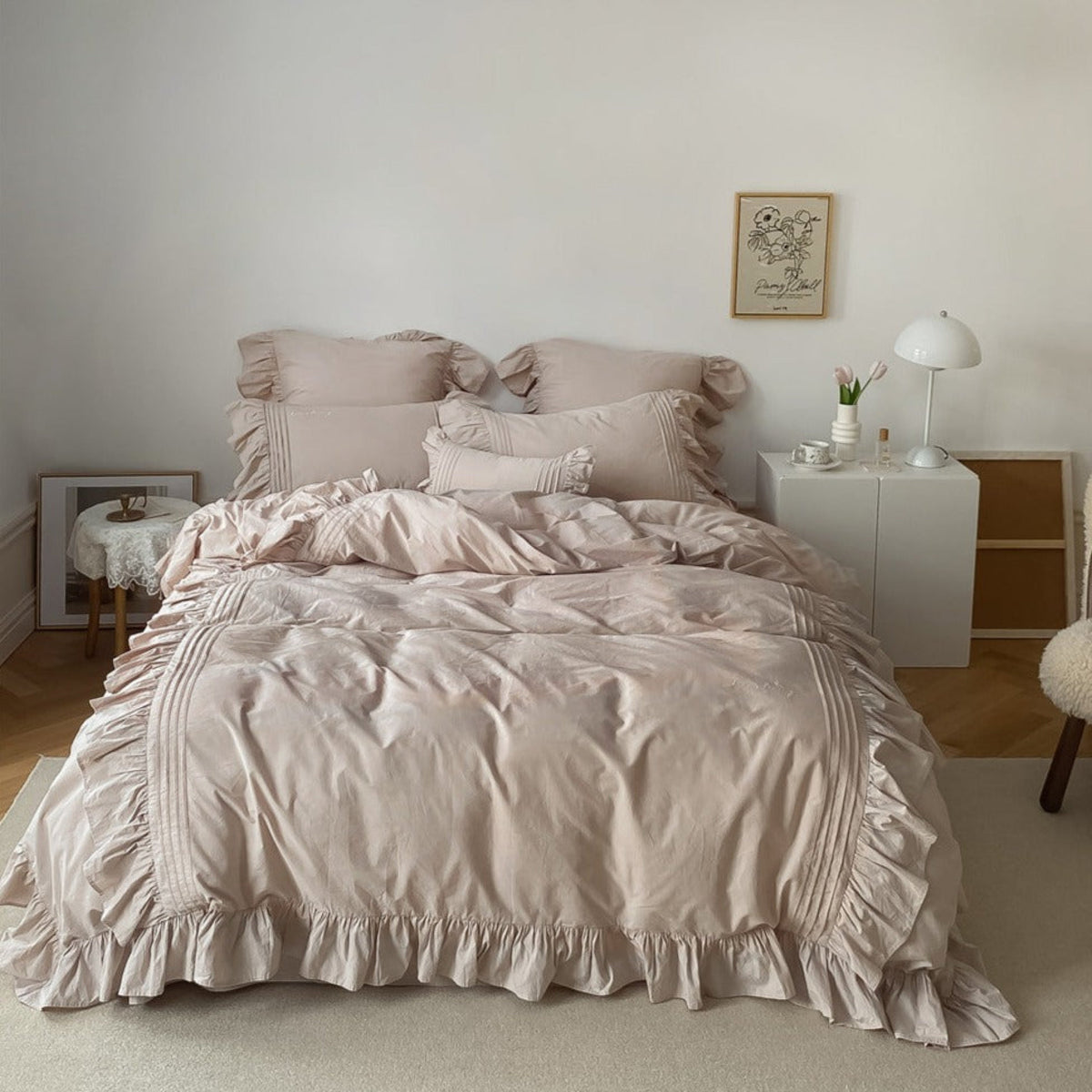 Coquette Ruffle Washed Cotton Bedding Set - Khaki
