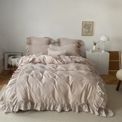 Coquette Ruffle Washed Cotton Bedding Set - Khaki