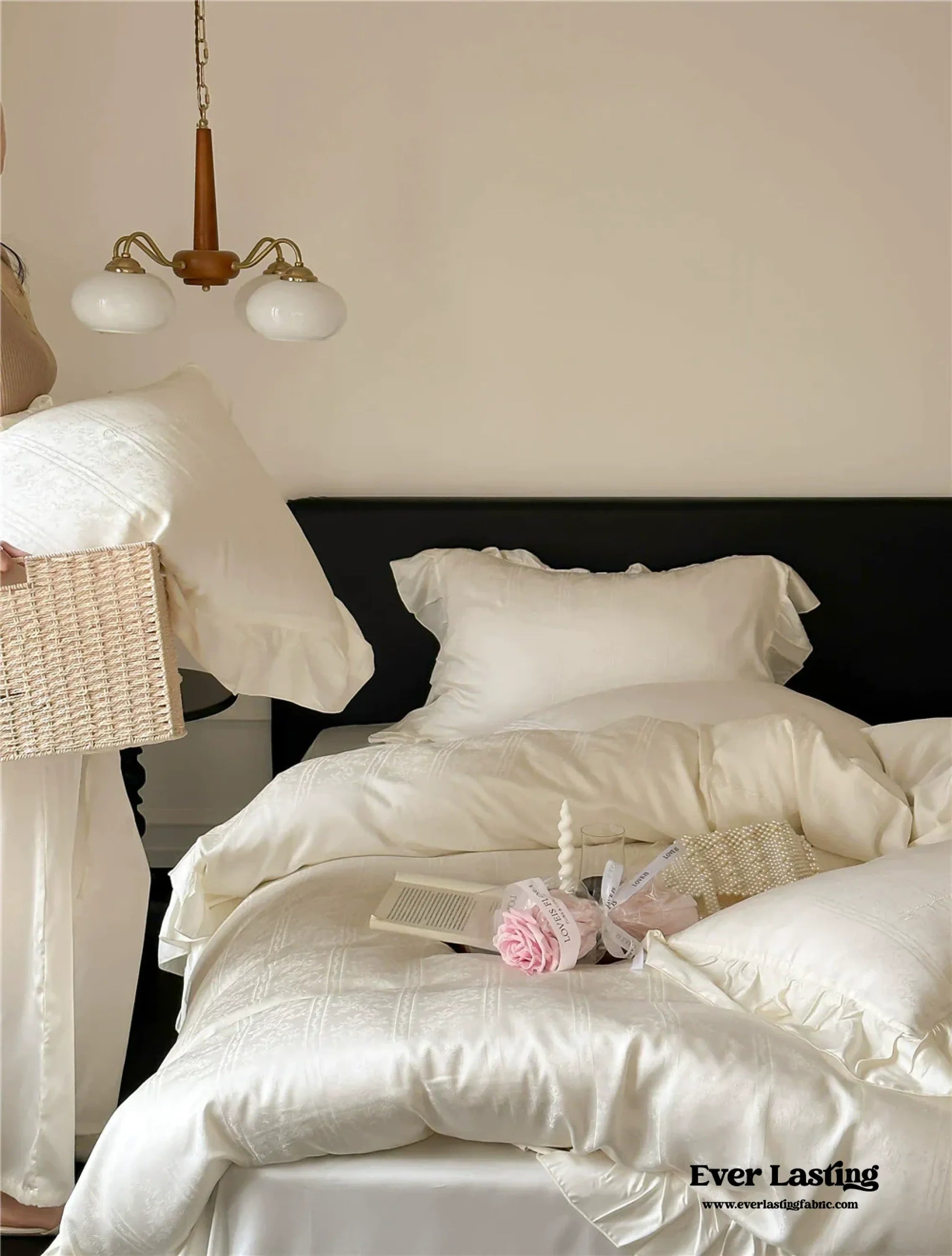 Coquette Tencel Silky Ruffle Bedding Set - White