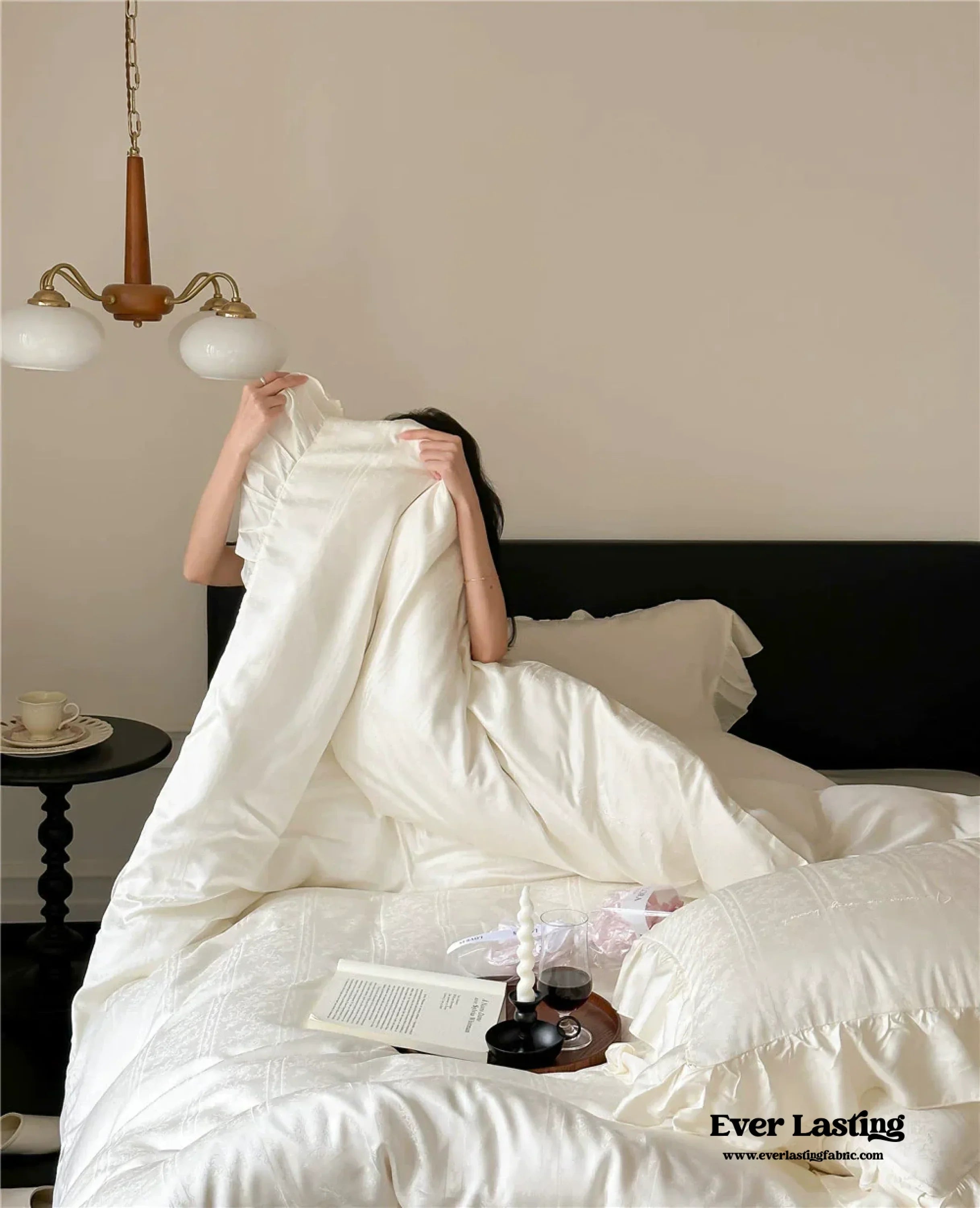 Coquette Tencel Silky Ruffle Bedding Set - White